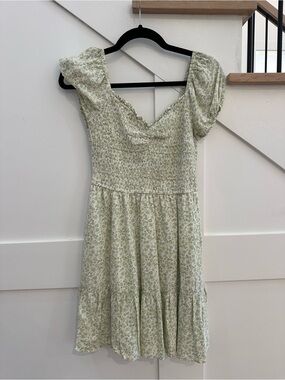 Hollister  Light Green Floral Smocked Mini Dress